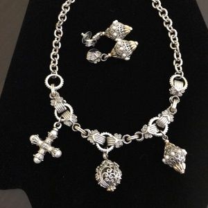 Silver with gold accent necklace and earring set